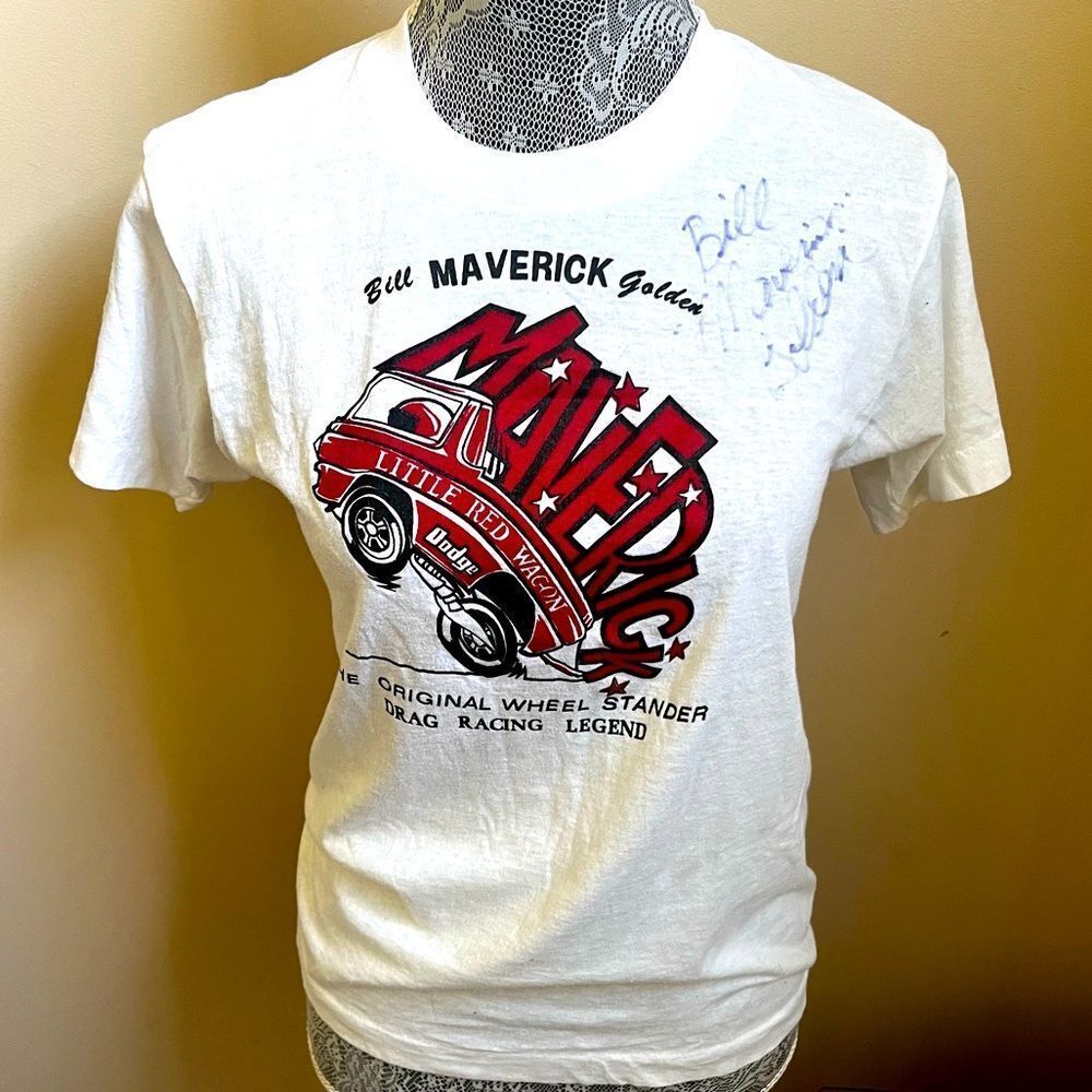 Vintage 80’s Screen Stars Signed Bill Maverick Golden Drag Racing Tee Sz Small